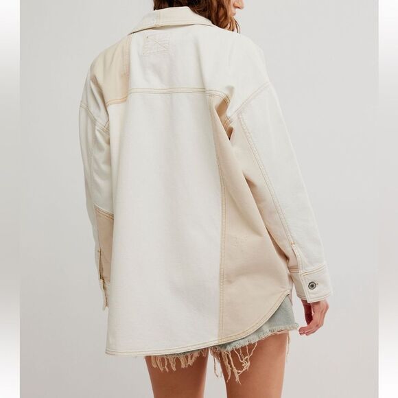 Free People We the Free Ivory Mountain Roads Denim Shirt NWOT - Picture 3 of 12